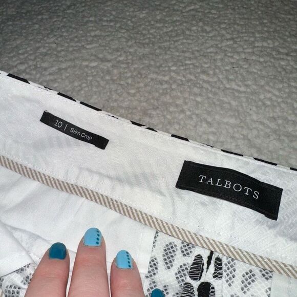 Talbots Women’s Slim Crop Cheetah Spot Black White Pants Size 10 NWOT - Picture 6 of 12